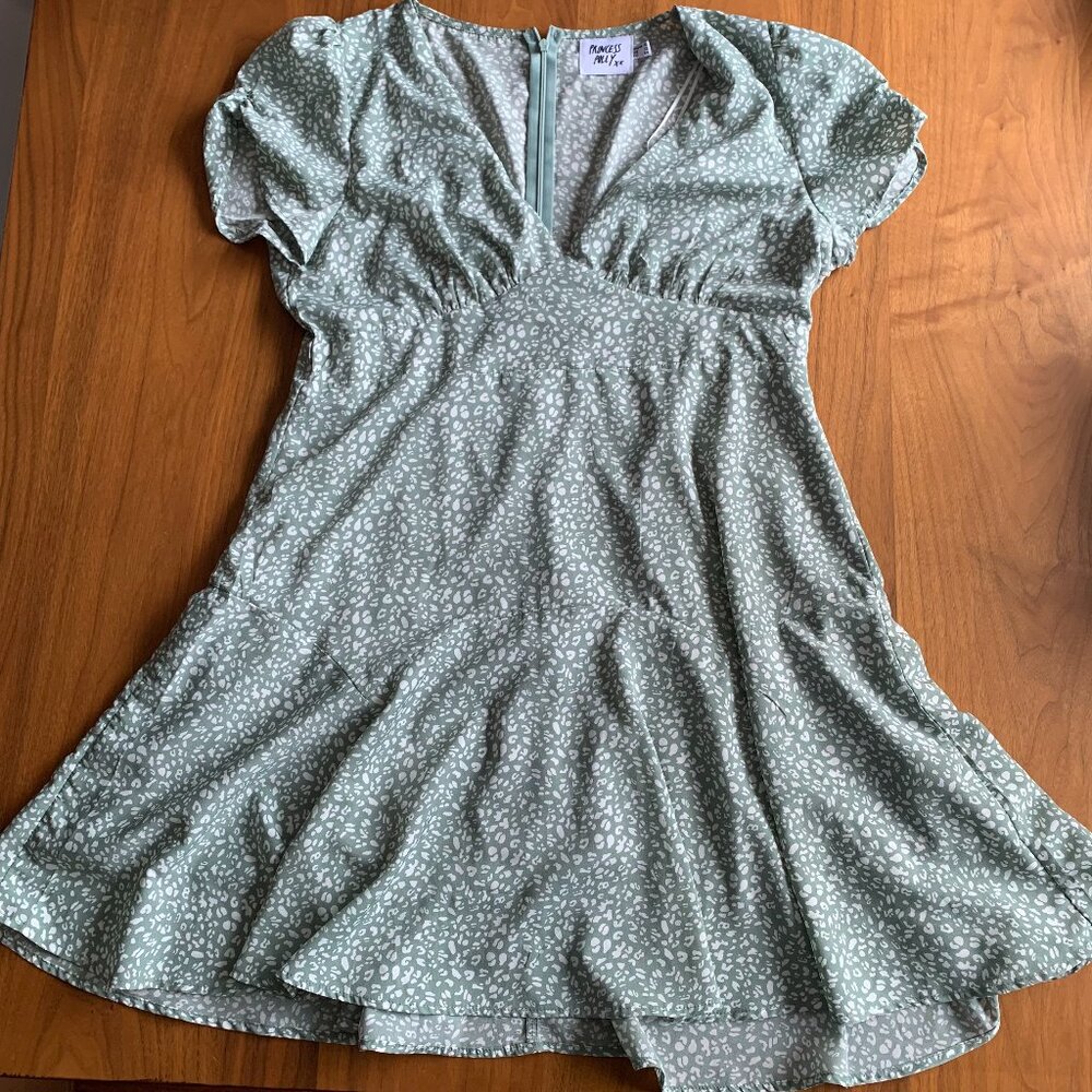 Princess Polly Sage Green Mini Dress with White Leopard Print